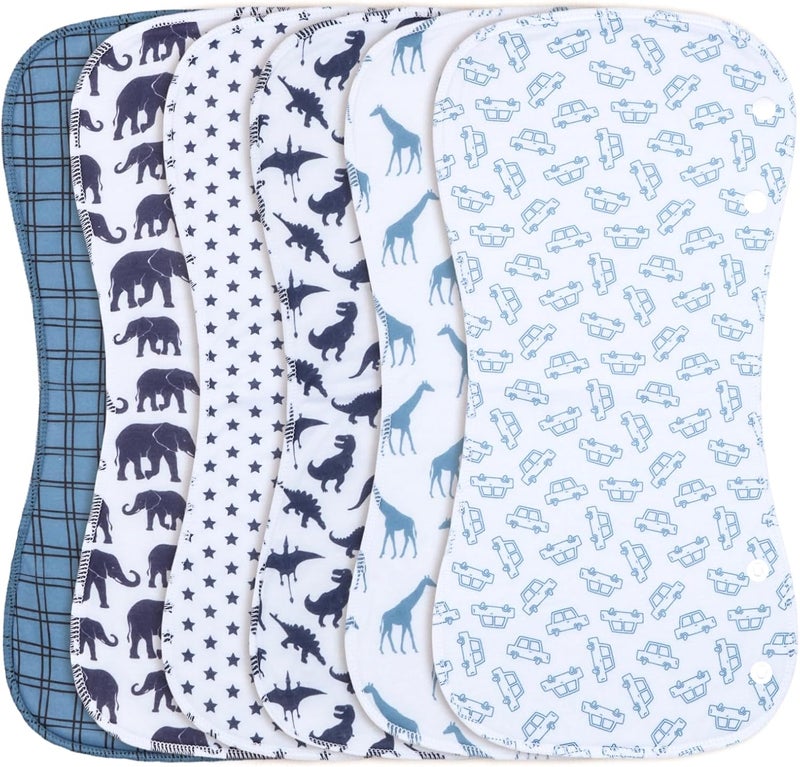 Benoxine 2-in-1 Burp Cloths and Baby Bibs - 6 Pack Large Super Absorbent Soft Cotton Burping Cloths for Spit Up, 3 Layers Thick Baby Burp Rags for Girls & Boys - Image 1
